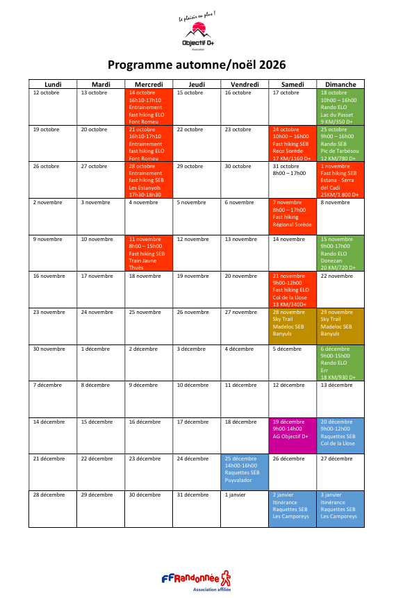 Programme automne noel 2026